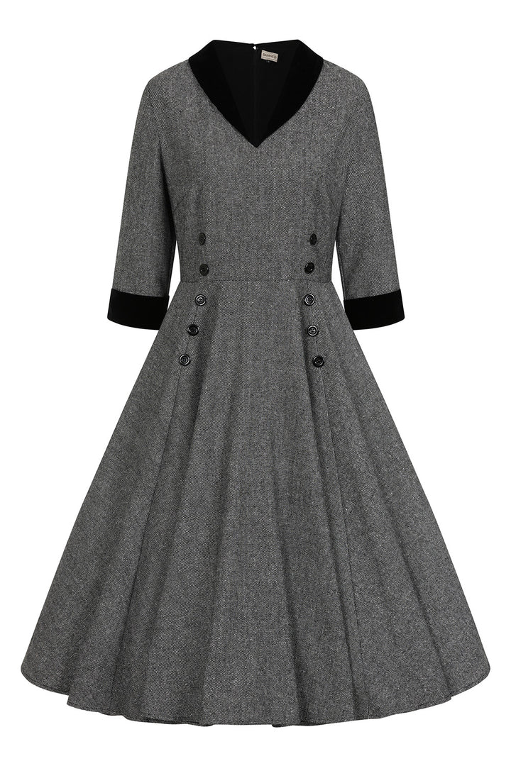 Grey Sylvia herringbone Swing dress