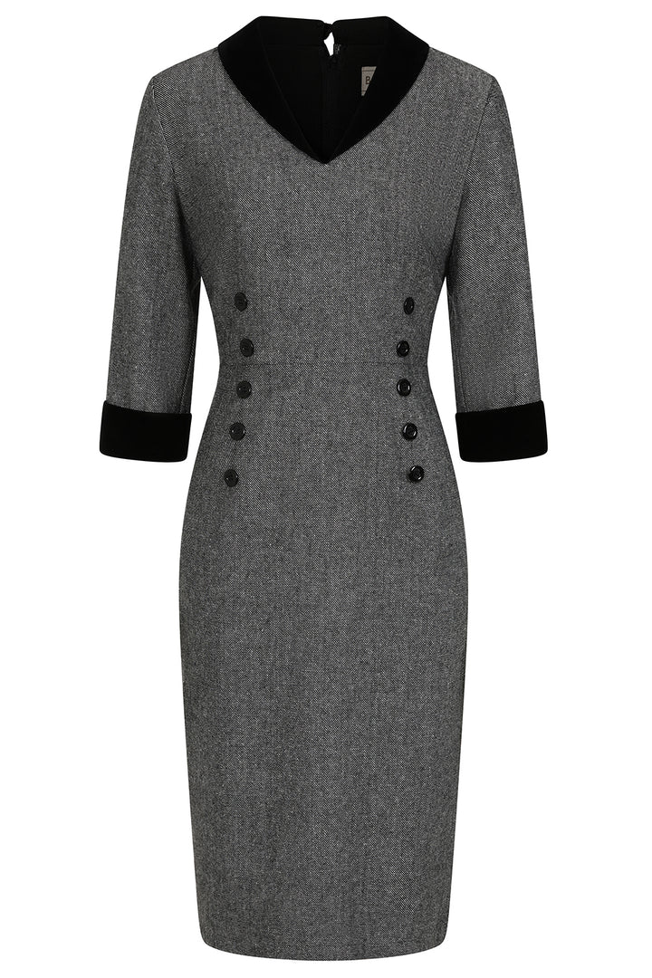Grey Sylvia herringbone Pencil dress