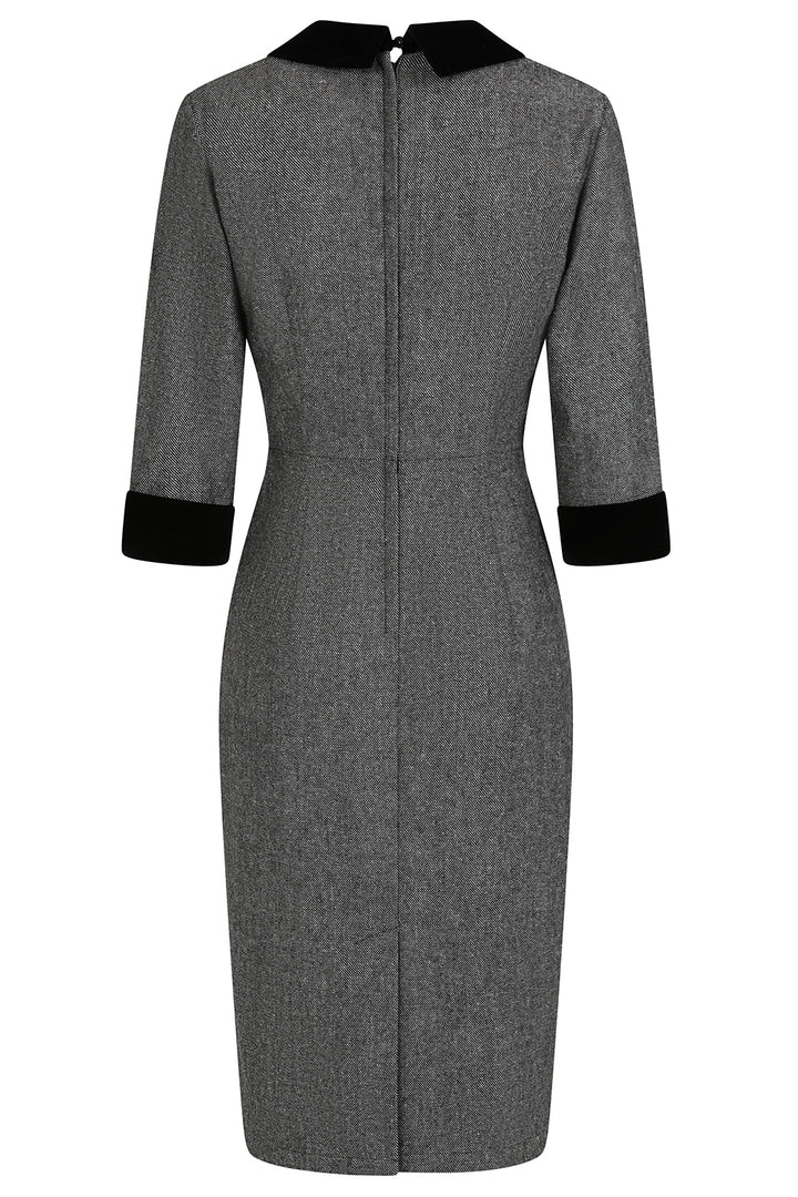 Grey Sylvia herringbone Pencil dress