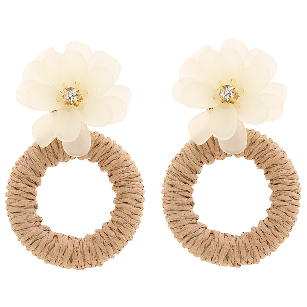Flower Raffia Round Dangle Earring