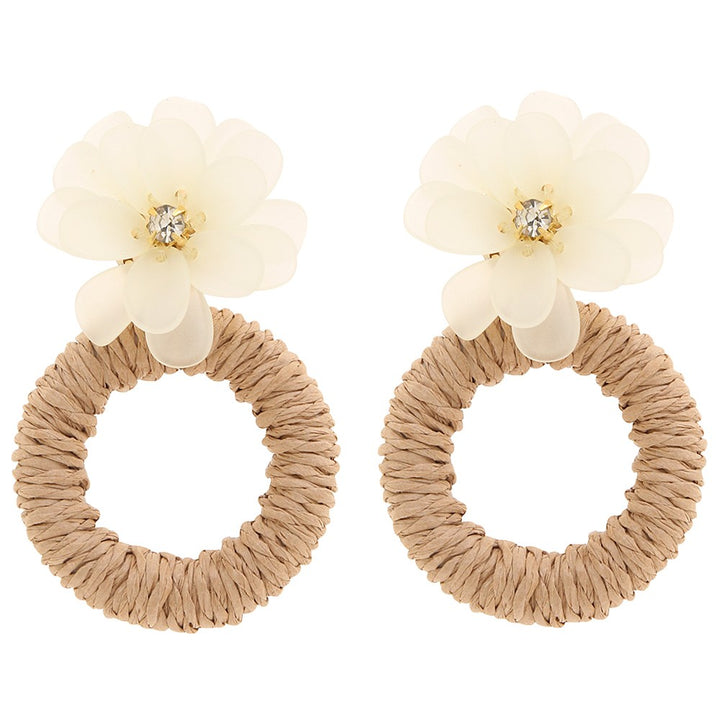 Flower Raffia Round Dangle Earring