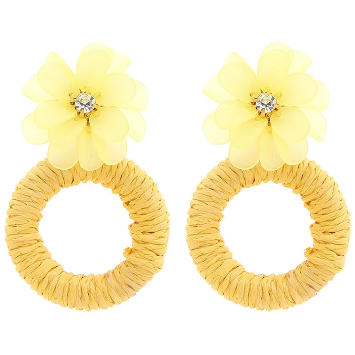 Flower Raffia Round Dangle Earring