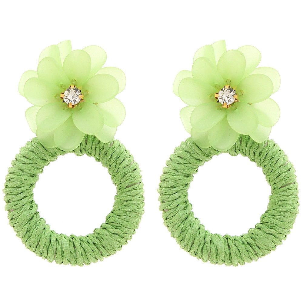 Flower Raffia Round Dangle Earring
