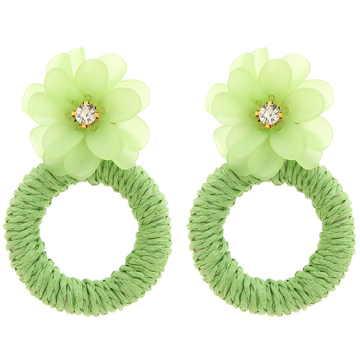 Flower Raffia Round Dangle Earring