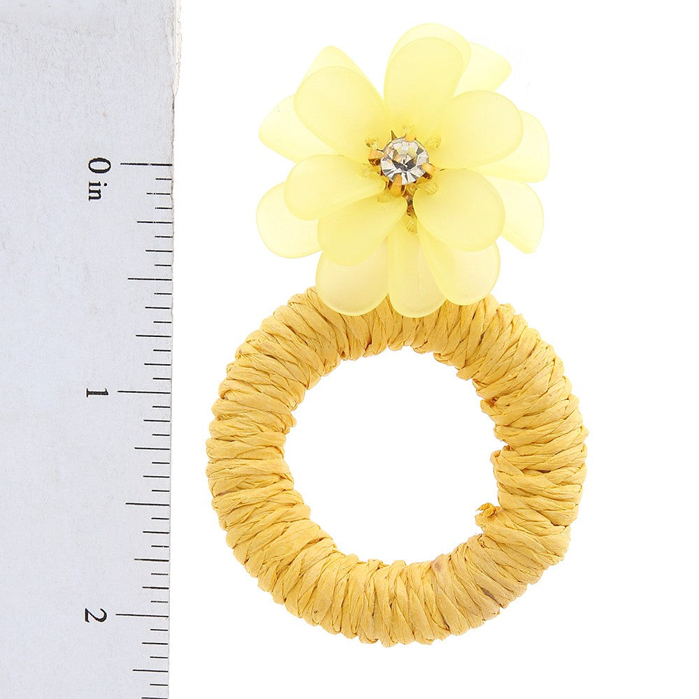 Flower Raffia Round Dangle Earring