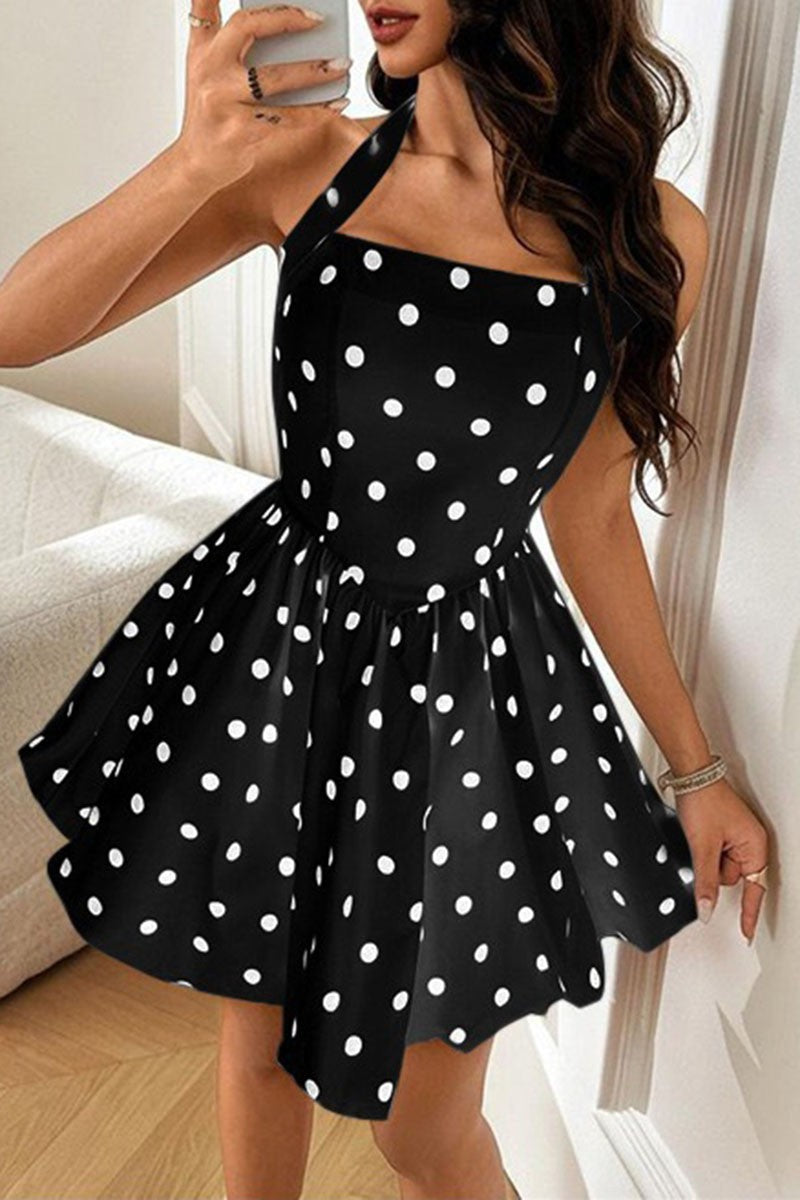 Polka dot halter mini bubble dress