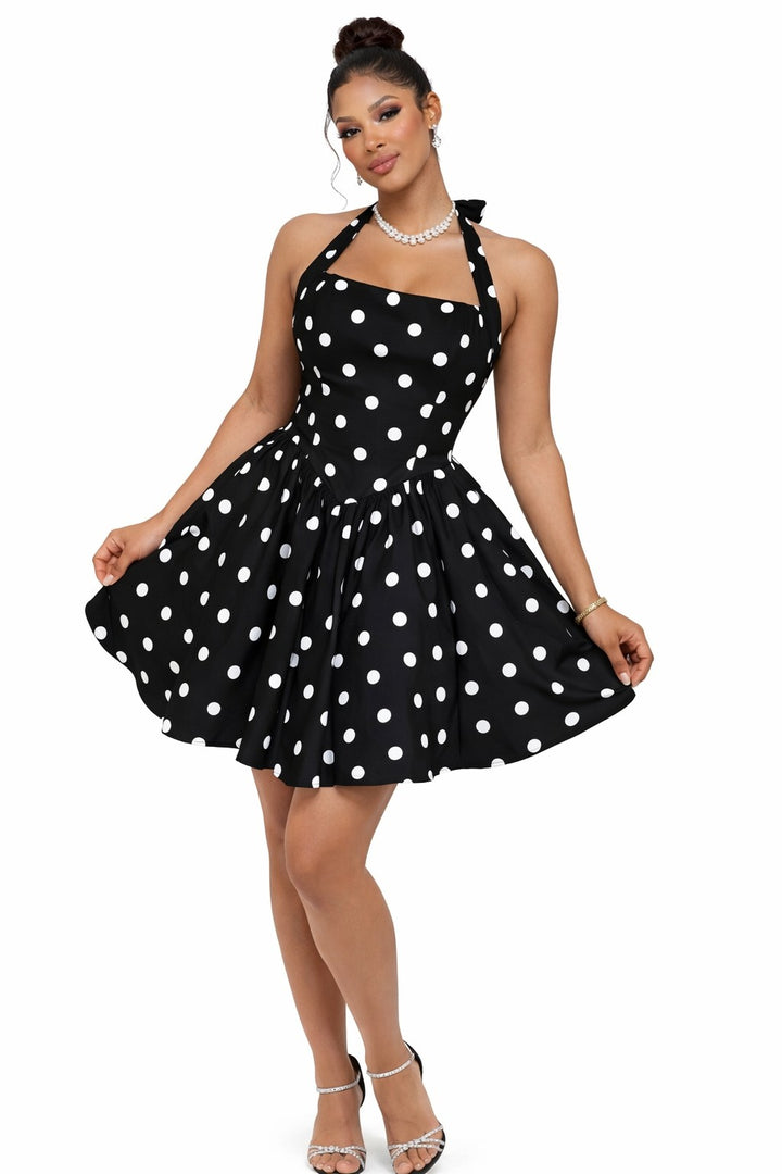 Polka dot halter mini bubble dress