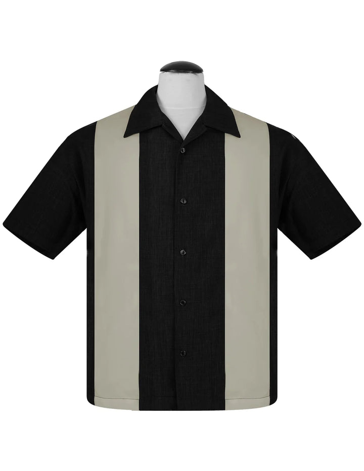 PopCheck Double Panel Bowling Shirt in Black/Stone