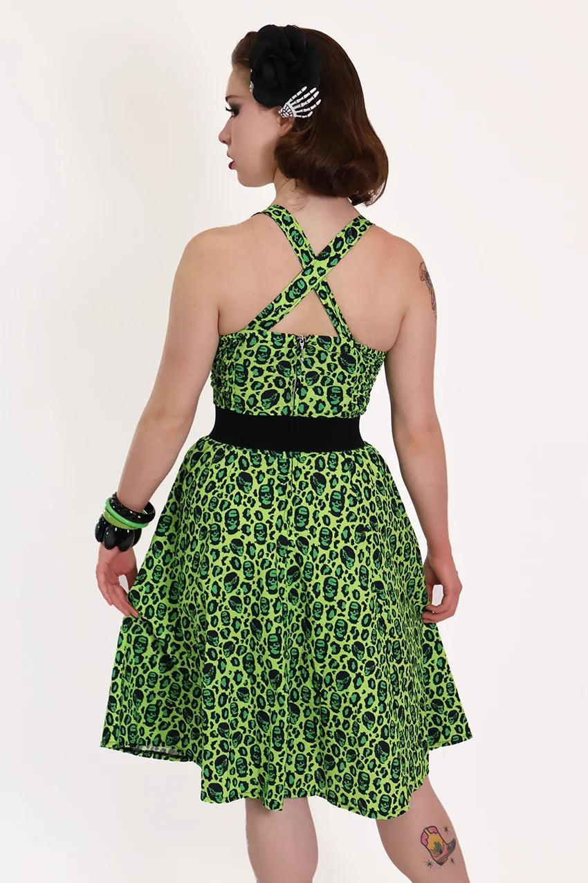 Franken-Leopard Green and Black Leopard Print Swing Dress