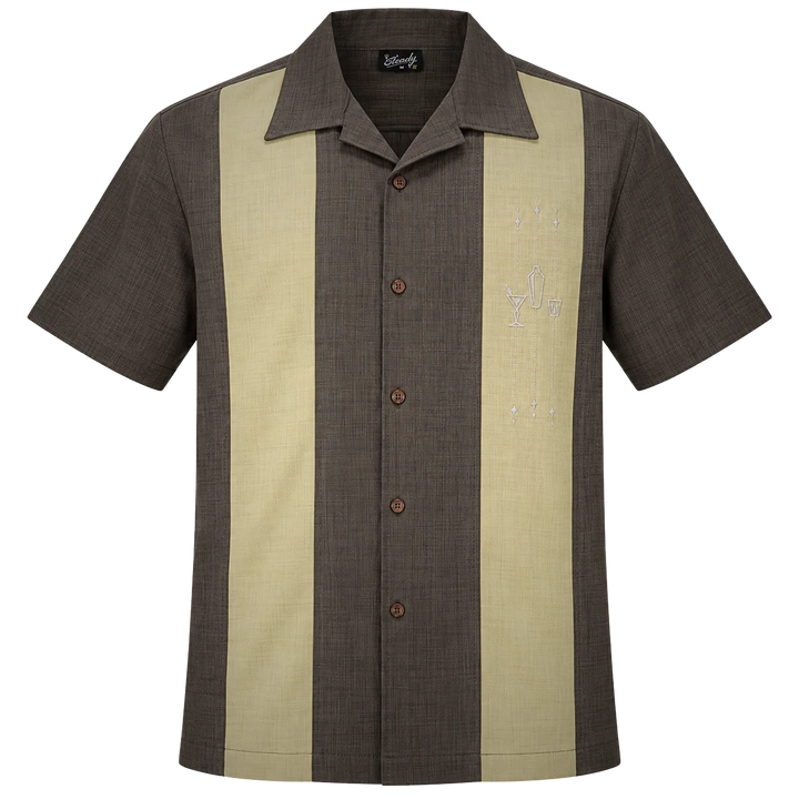 The Shake Down Bowling Shirt in Coffee/Moss