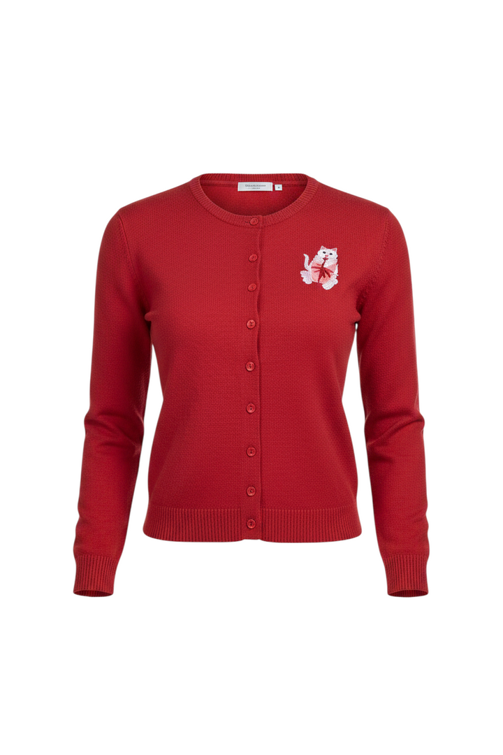 Red Angela cat cardigan