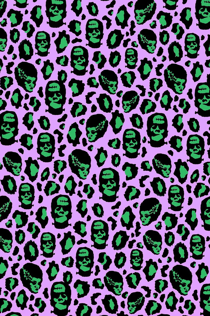 Franken-Leopard Purple and Green Gathered Dress