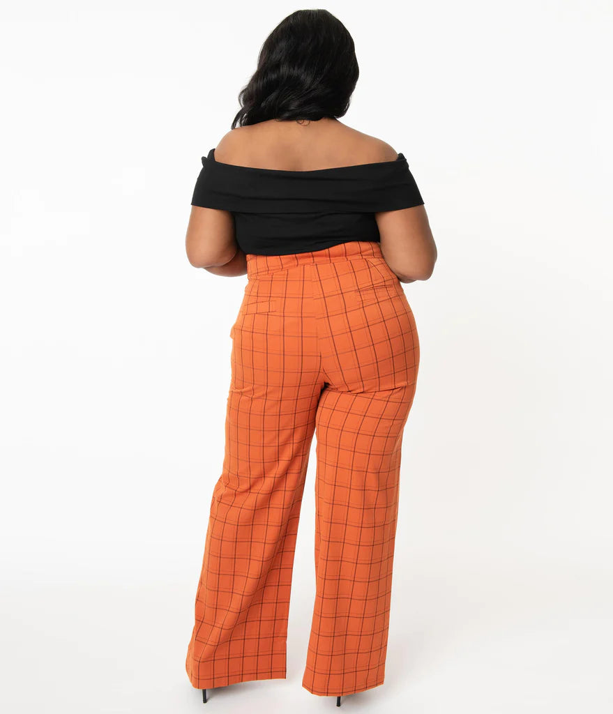 Orange Windowpane High Waist Ginger Pants